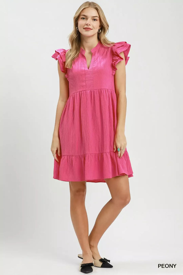 Ruffle sleeve V-neck tiered babydoll mini dress