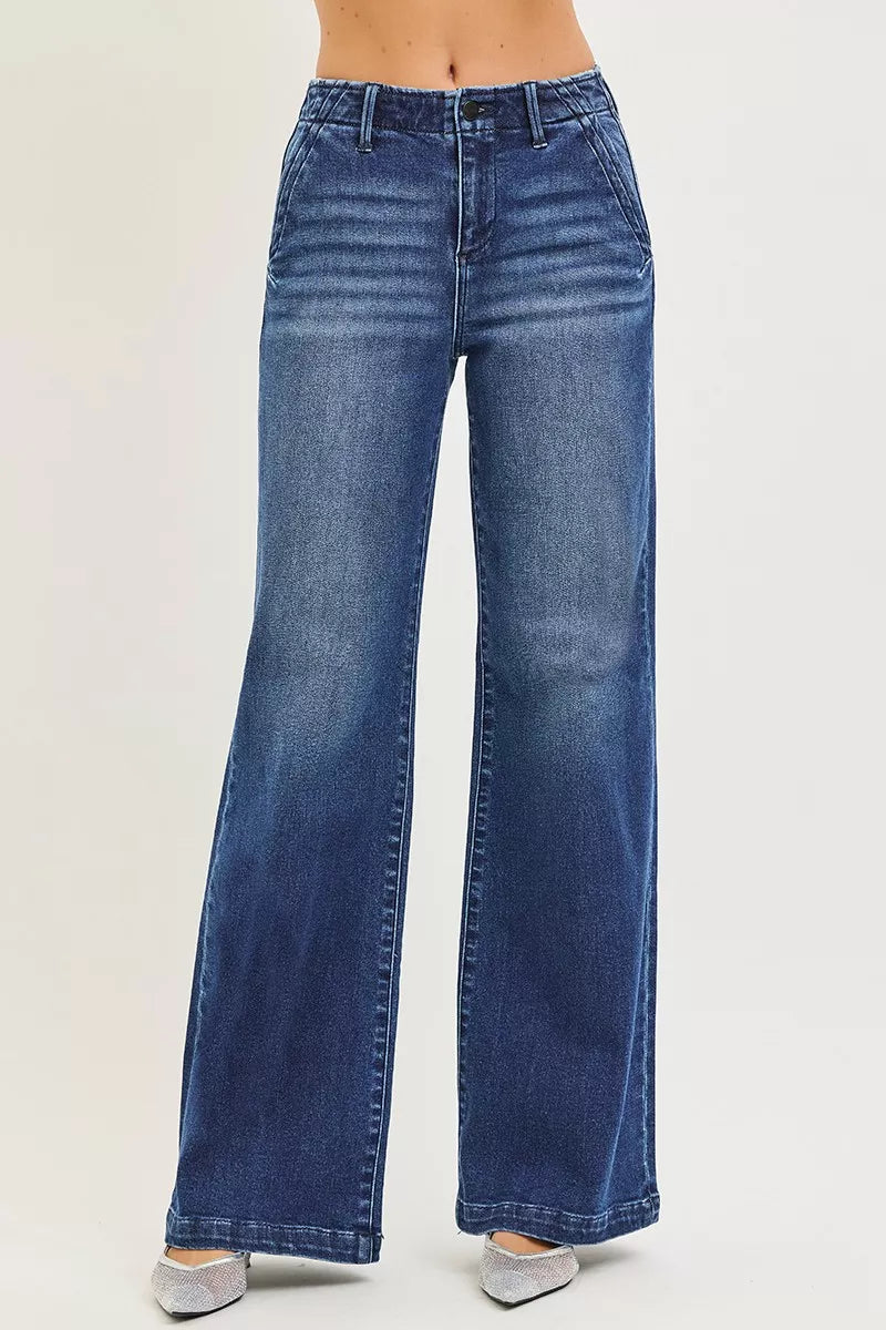 DARK High-rise wide leg jeans with slanted front pockets