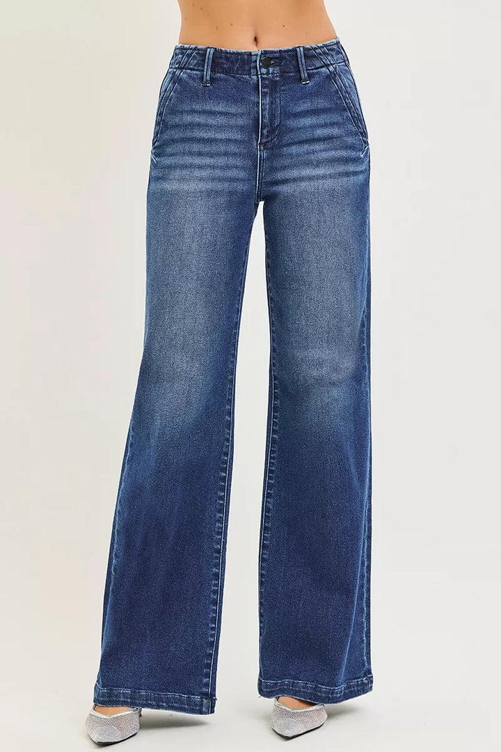 DARK High-rise wide leg jeans with slanted front pockets