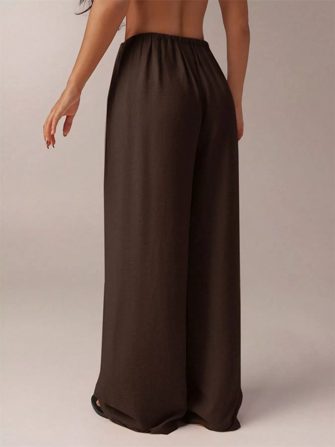 Linen-look drawstring wide-leg pants with side pockets