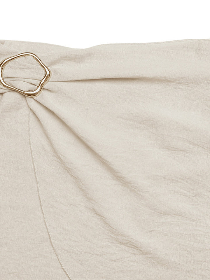 High-rise wrap mini skirt with knotted O-ring buckle