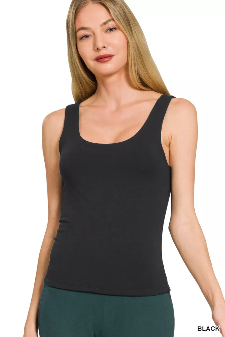 BLACK Double-layered fitted scoop neck tank top