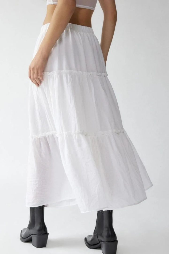 Tiered frill maxi skirt with elastic waist