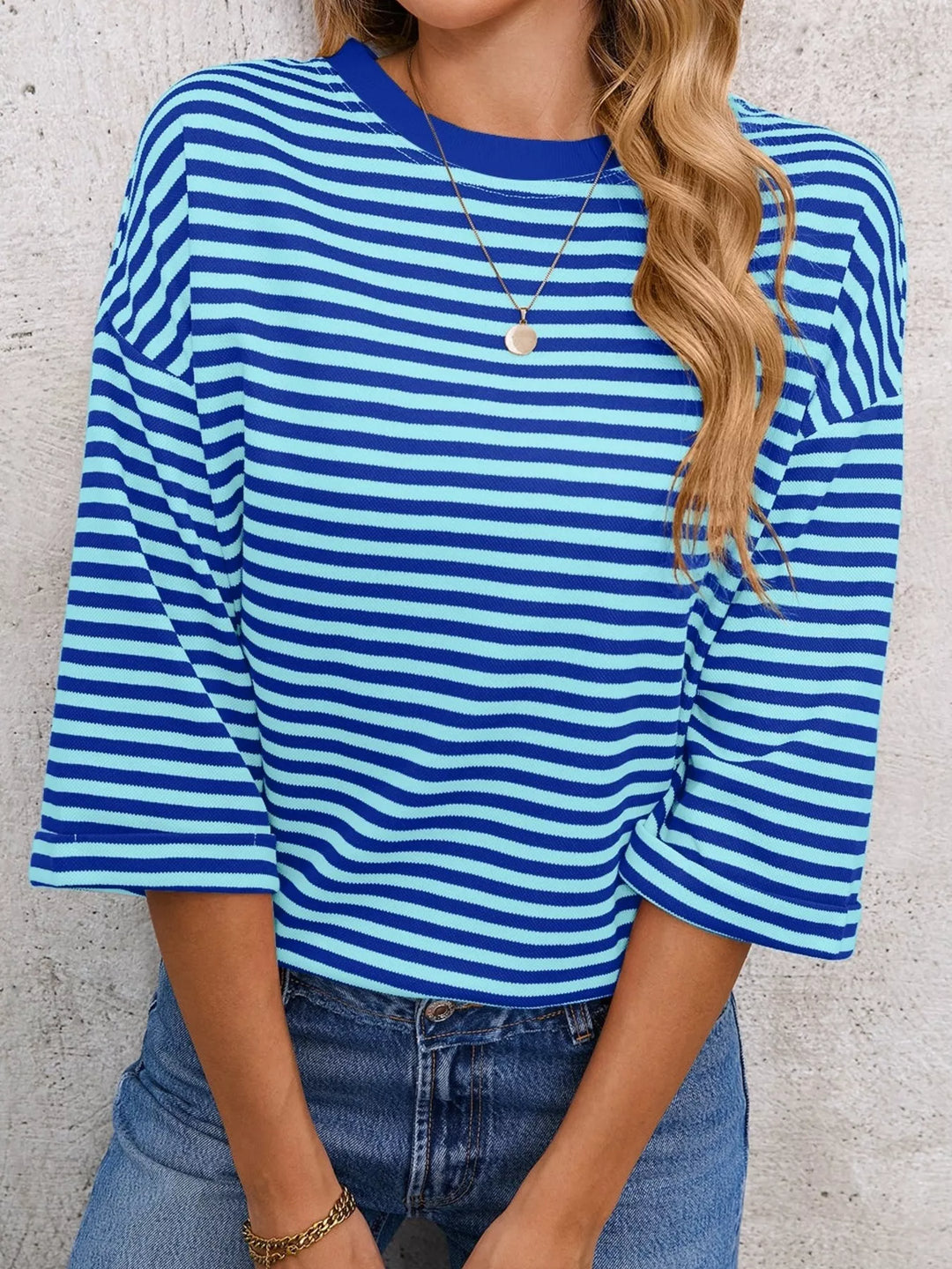 Striped oversized tee with back bow tie and keyhole cutout