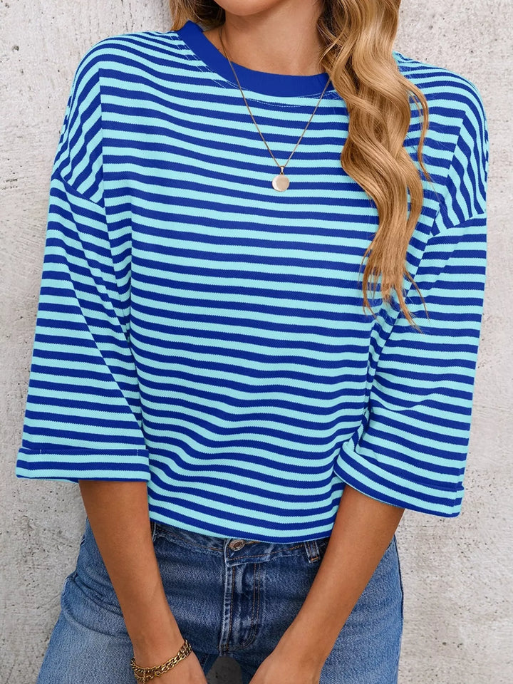 Striped oversized tee with back bow tie and keyhole cutout