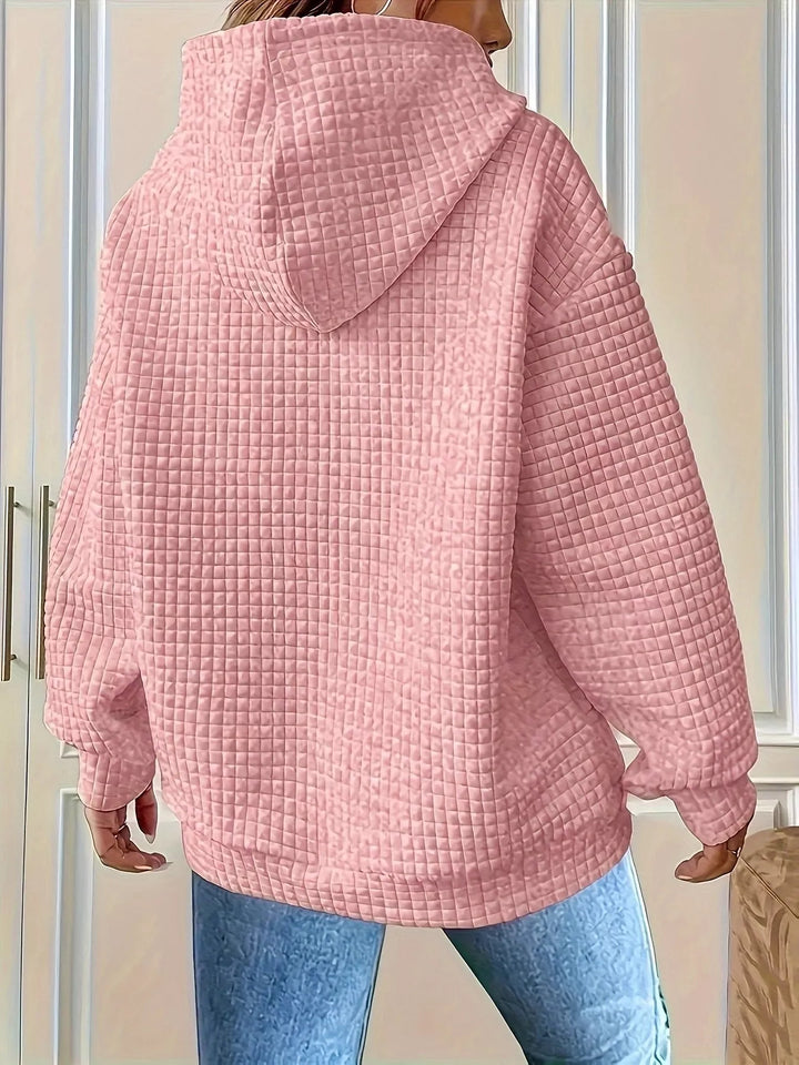 Textured waffle knit drawstring hoodie with kangaroo pocket