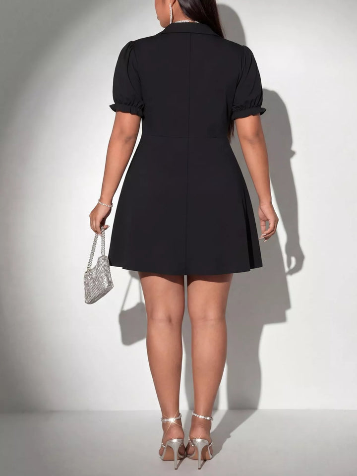 Ruched surplice plus size mini dress with puff sleeves