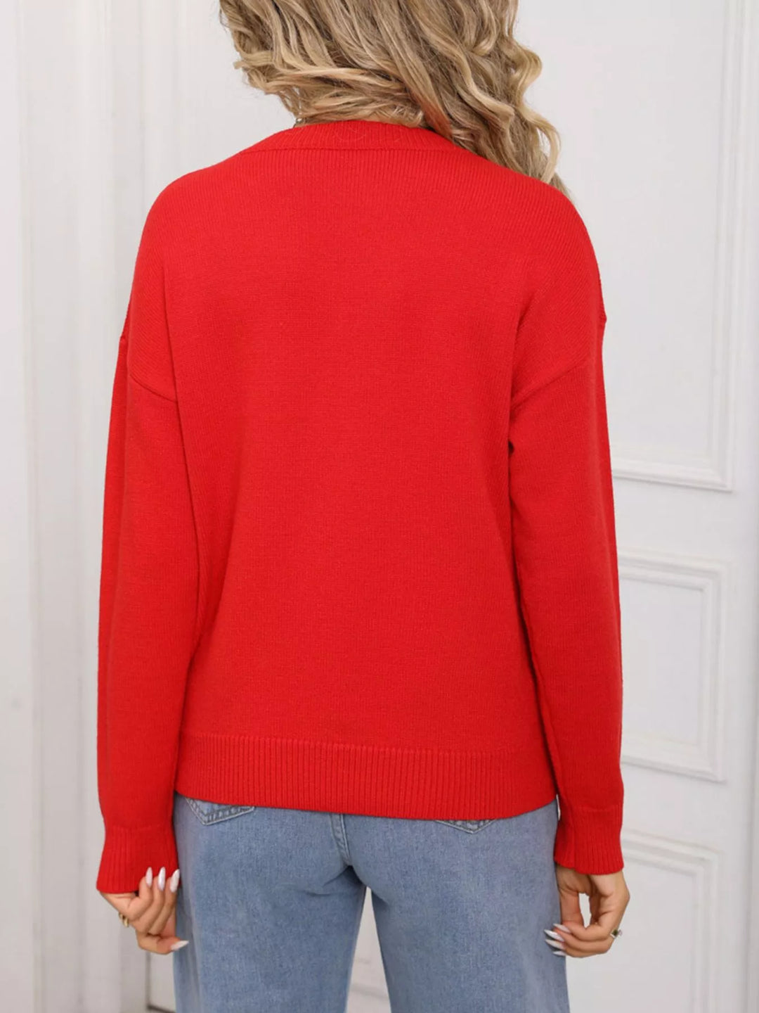 Heart intarsia dropped-shoulder crewneck sweater
