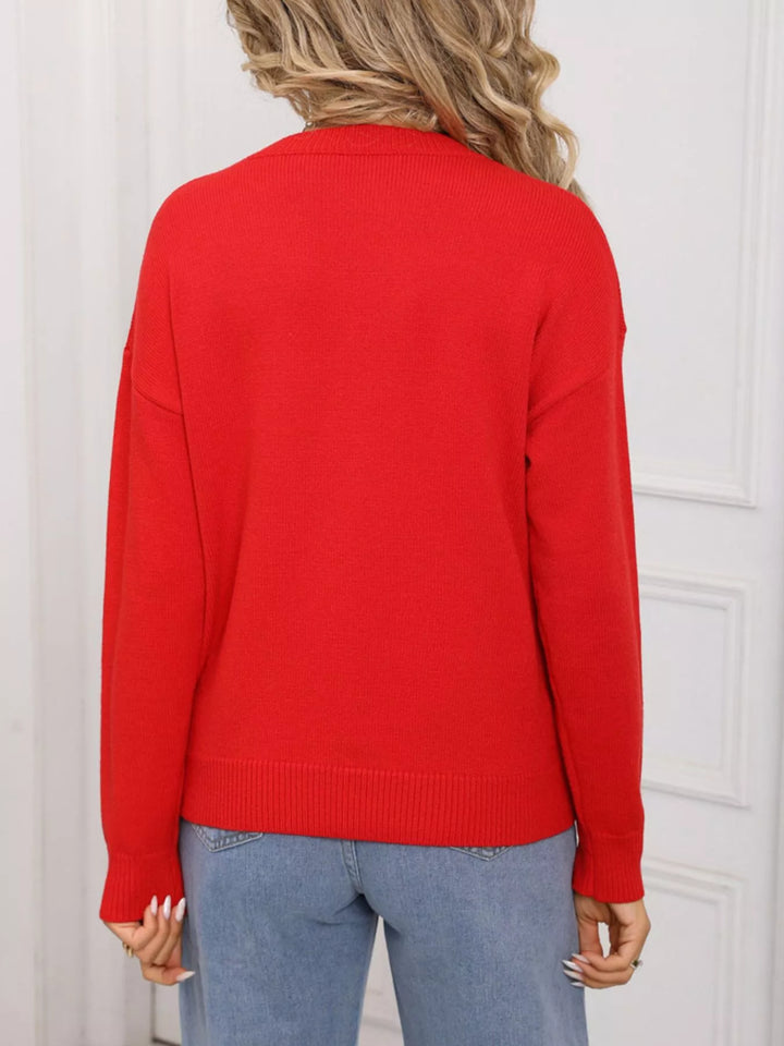 Heart intarsia dropped-shoulder crewneck sweater