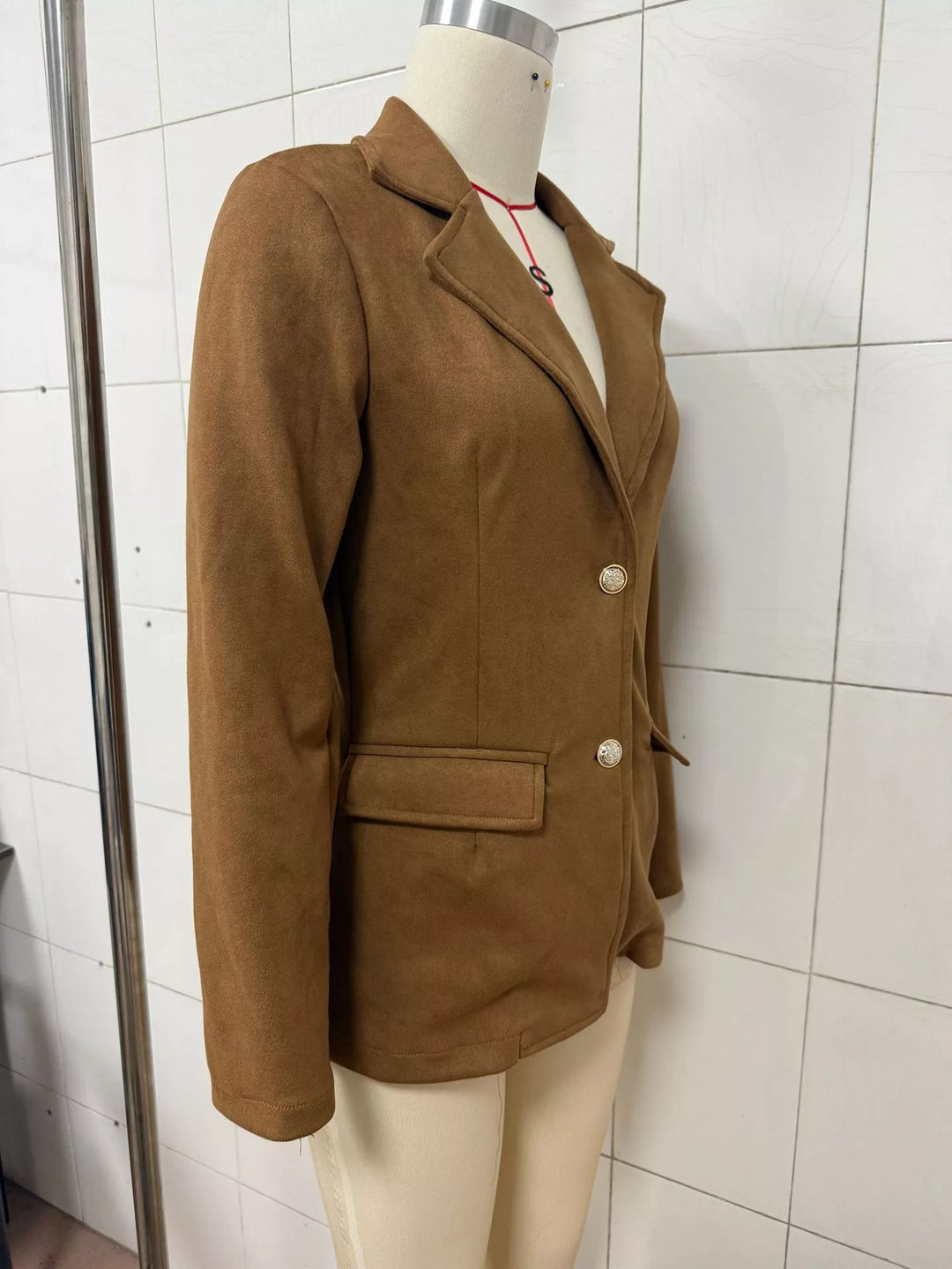 Suede-look notch lapel blazer with gold buttons