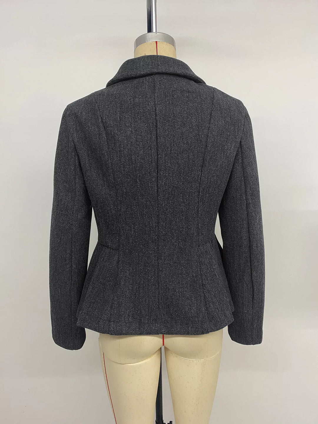 Double-breasted peplum blazer with notch lapel and flap pockets
