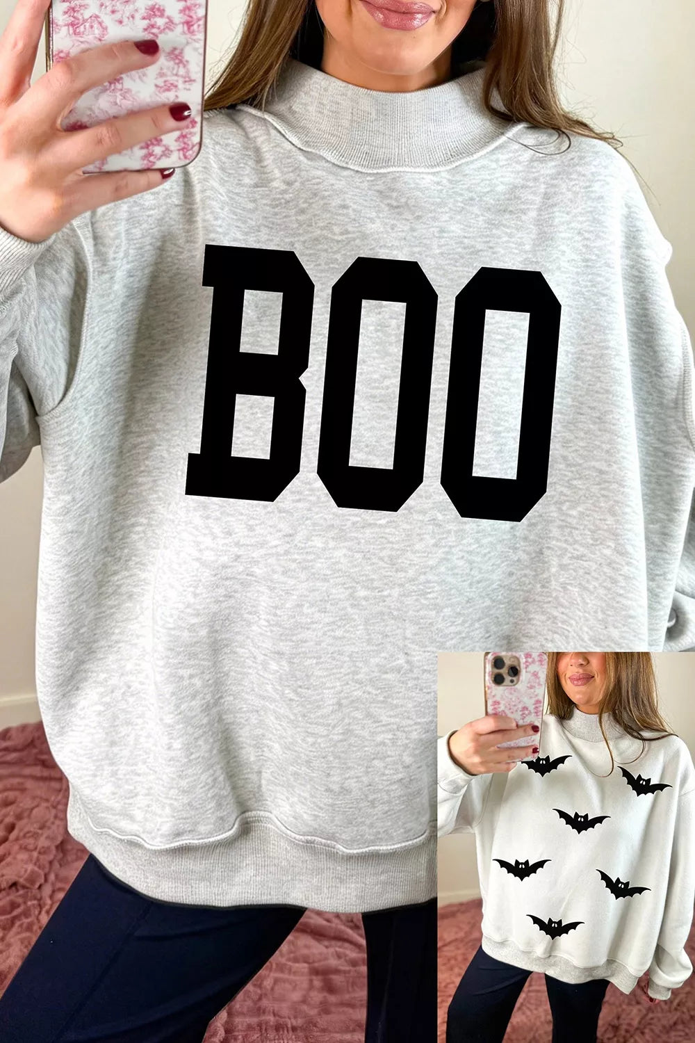 Bat print mock neck oversized Halloween sweatshirt