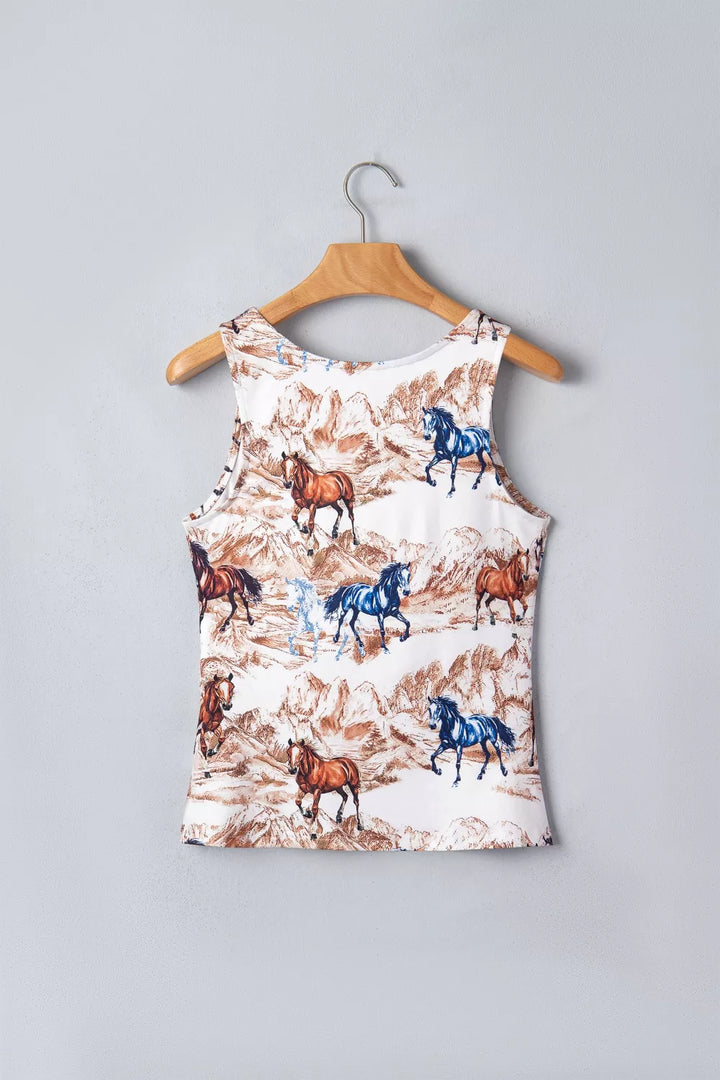 Running horse graphic western slim tank top