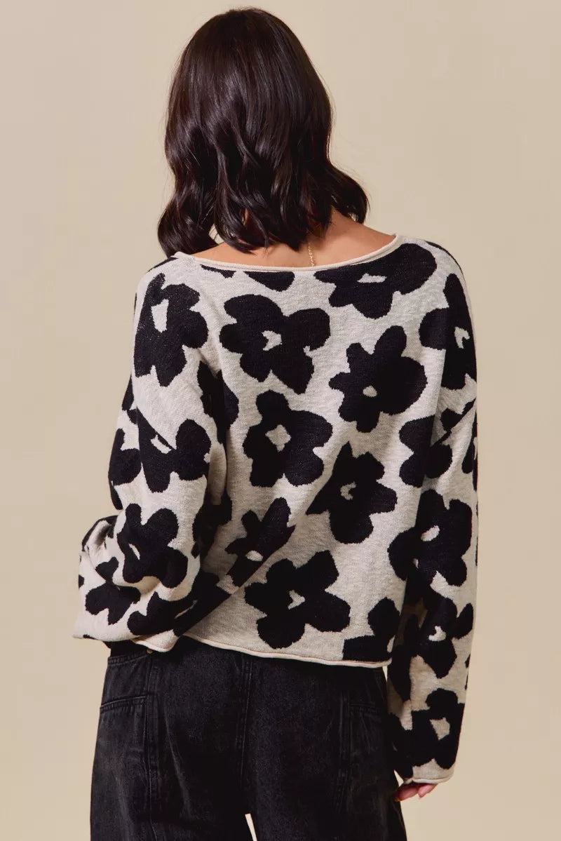 Lightweight floral knit cropped sweater top