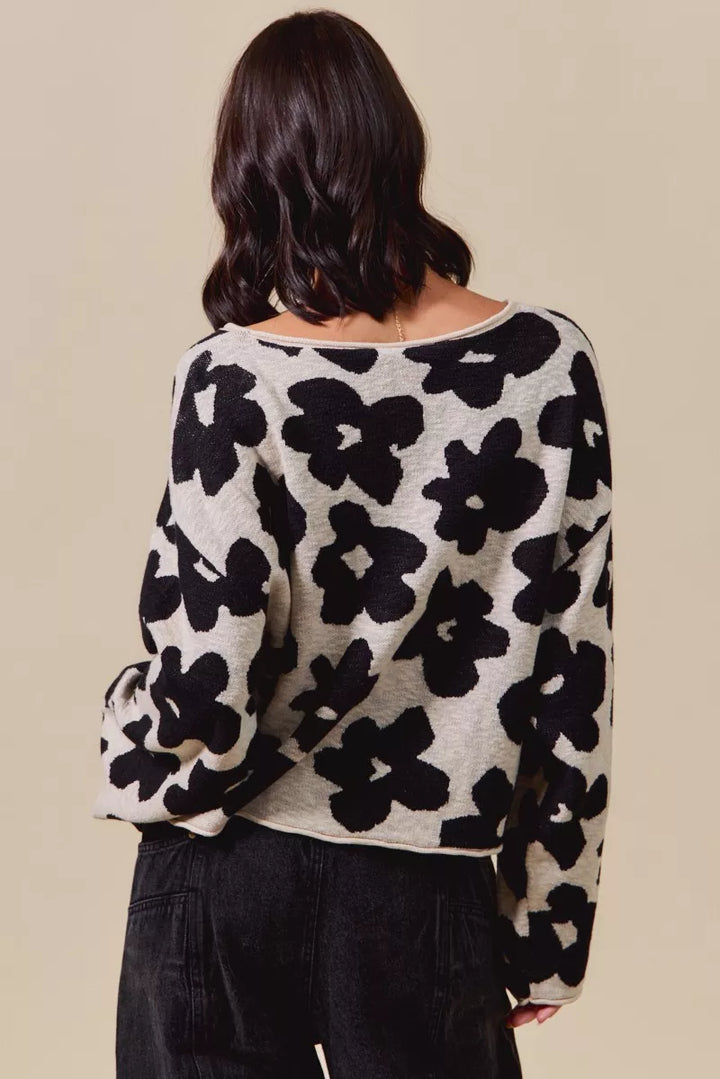 Lightweight floral knit cropped sweater top