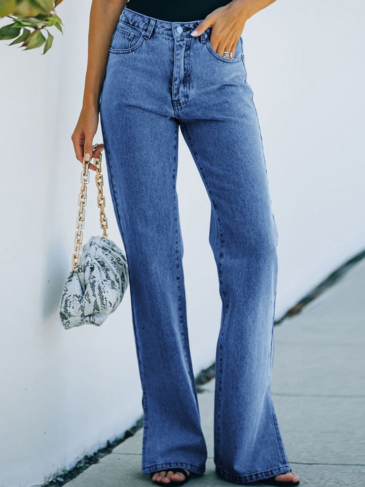 High-rise bootcut jeans with side slit hem