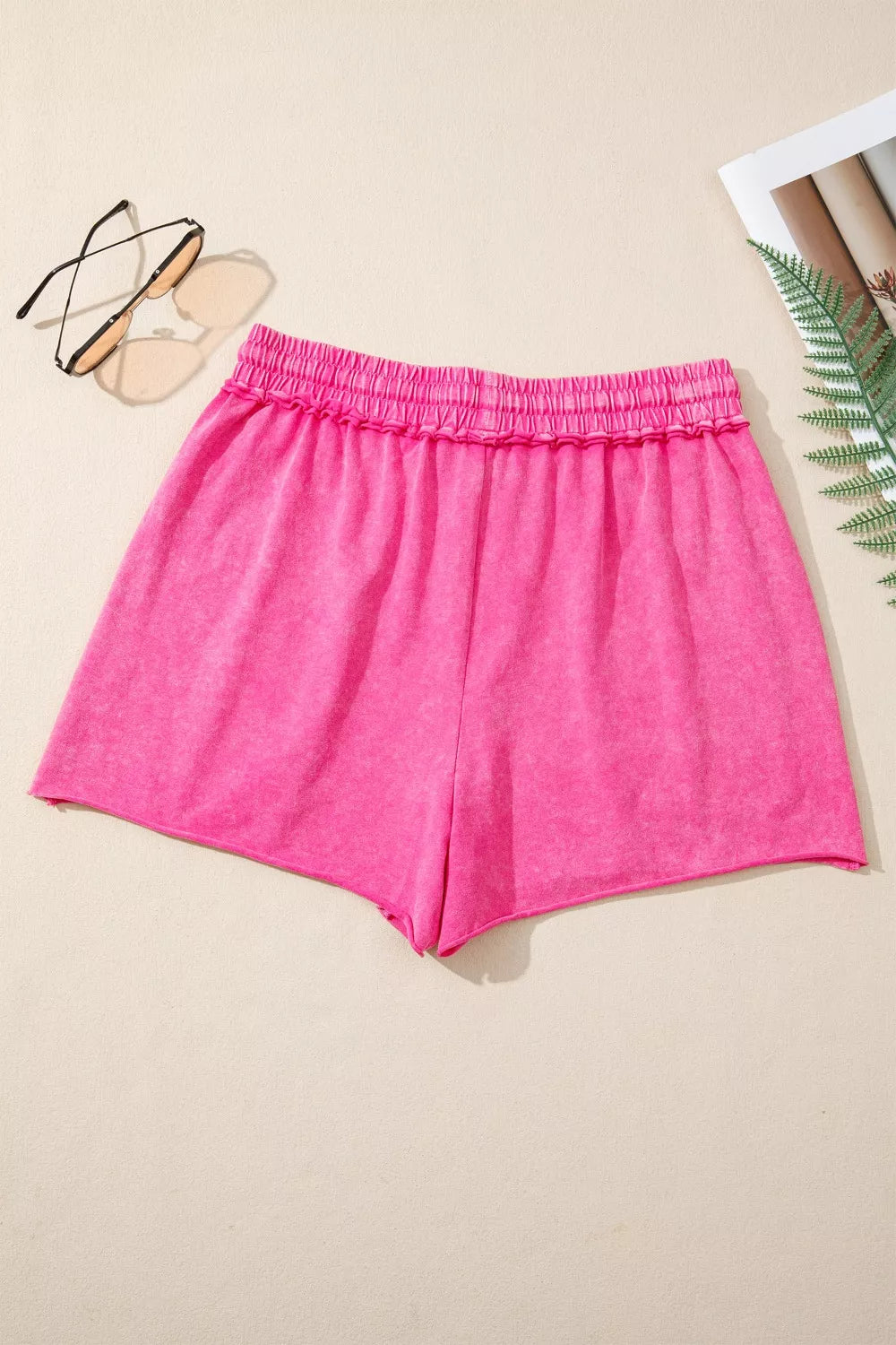 Acid-wash cotton drawstring shorts with side pockets