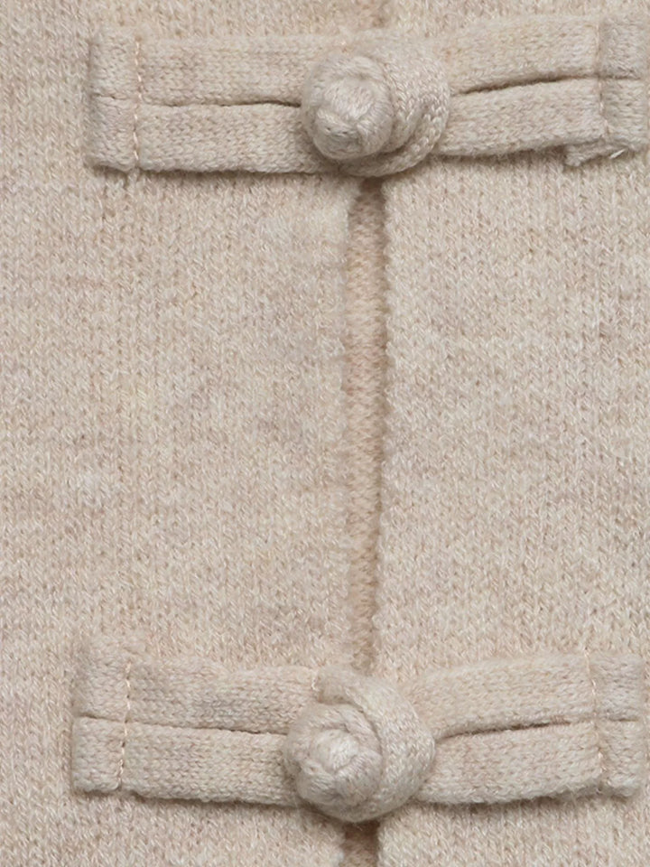 Knot button dropped shoulder knit cardigan