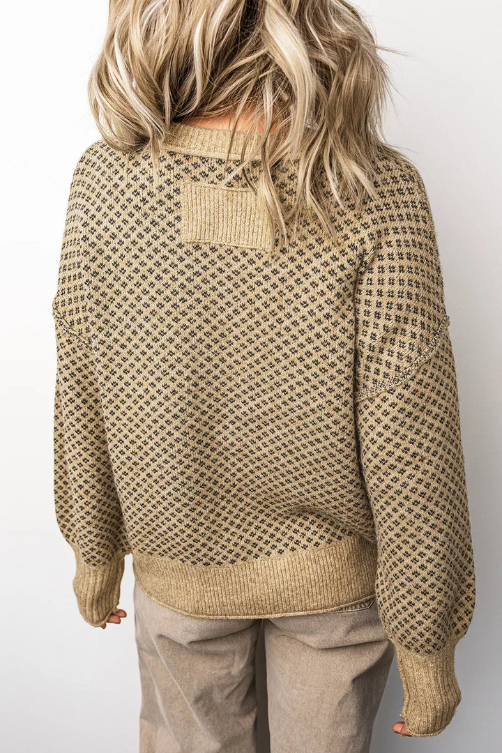 Geometric dot knit drop shoulder crew neck sweater