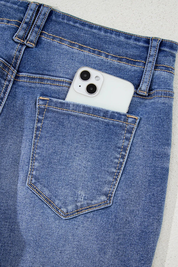 Vintage wash high-rise wide-leg jeans with patch pockets