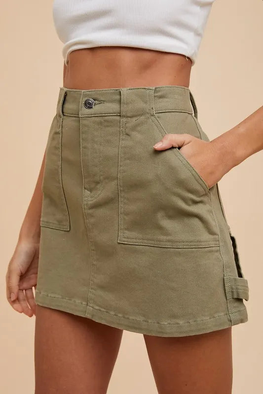 High-rise cargo denim mini skirt with patch pockets