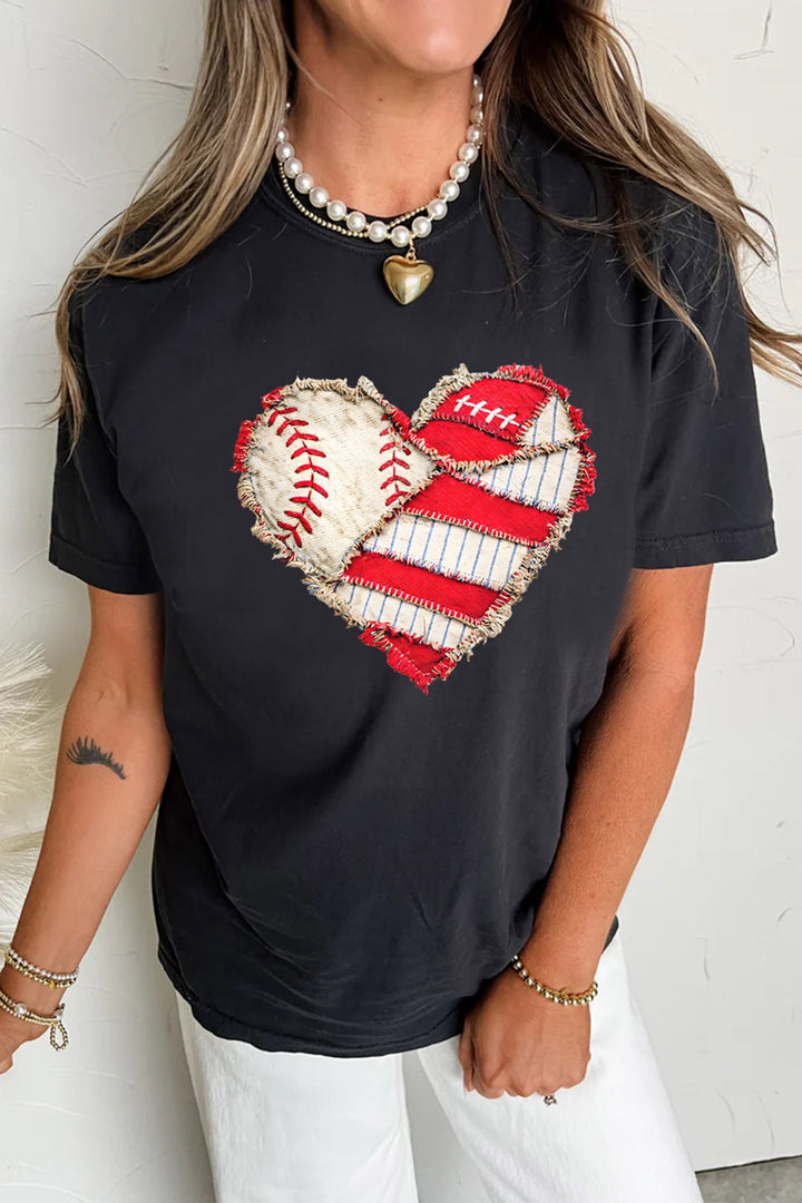 Distressed baseball heart graphic short sleeve tee