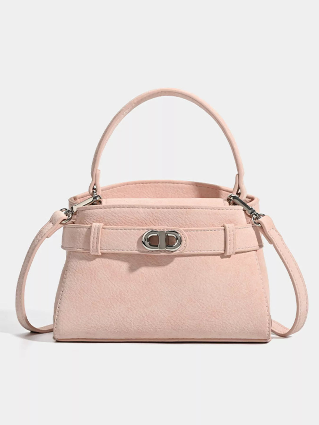 Mini belted crossbody bag with top handle and twist lock