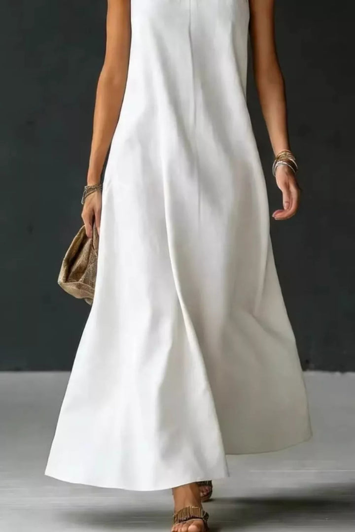 Halter neck sleeveless cotton maxi dress with slit