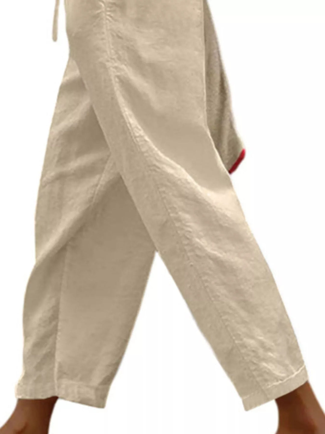 Drawstring linen-look cropped pants with side pockets