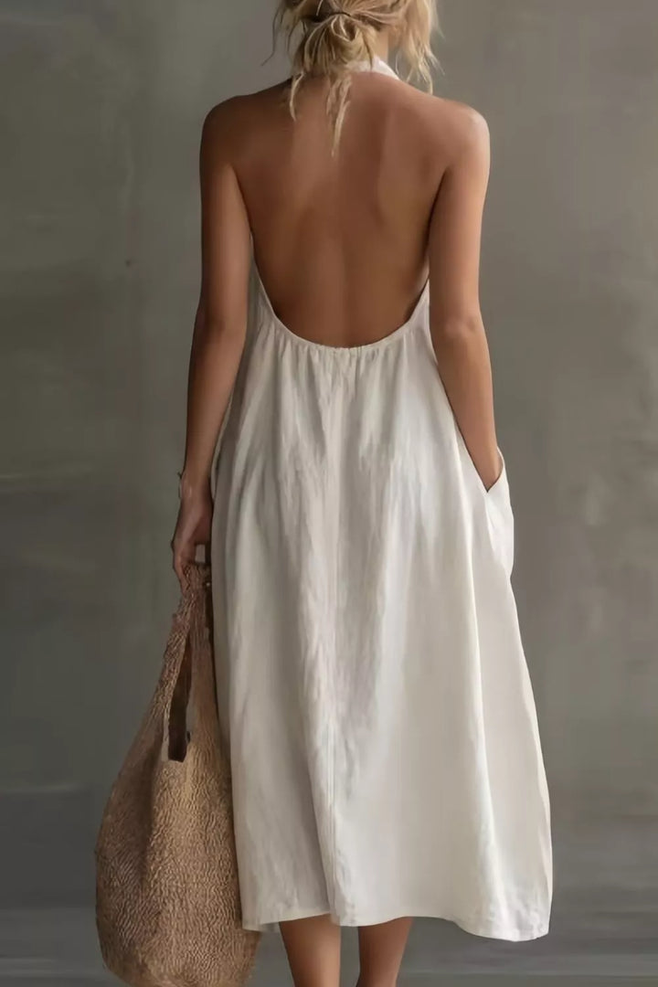 Relaxed halter neck midi dress with patch pockets