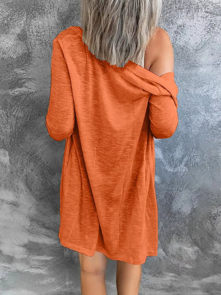 Lightweight button-front longline open knit cardigan
