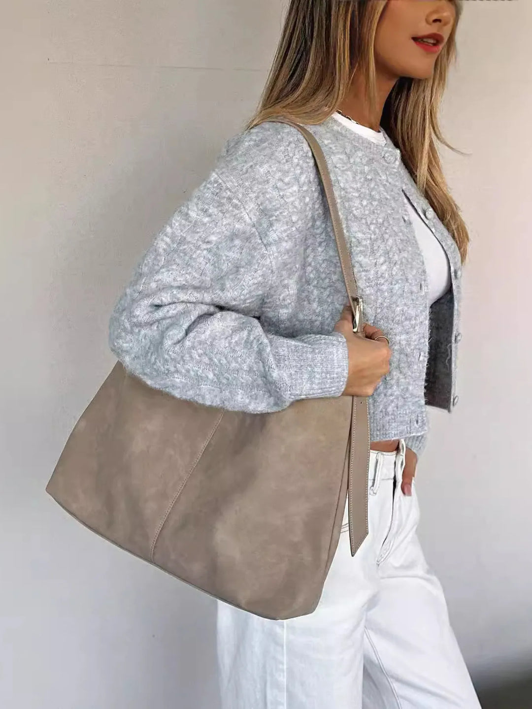 Cropped cable knit button-up cardigan with ribbed cuffs