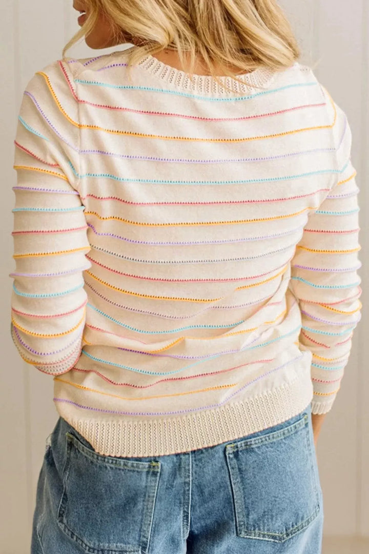 Multicolor stripe crew neck pullover sweater