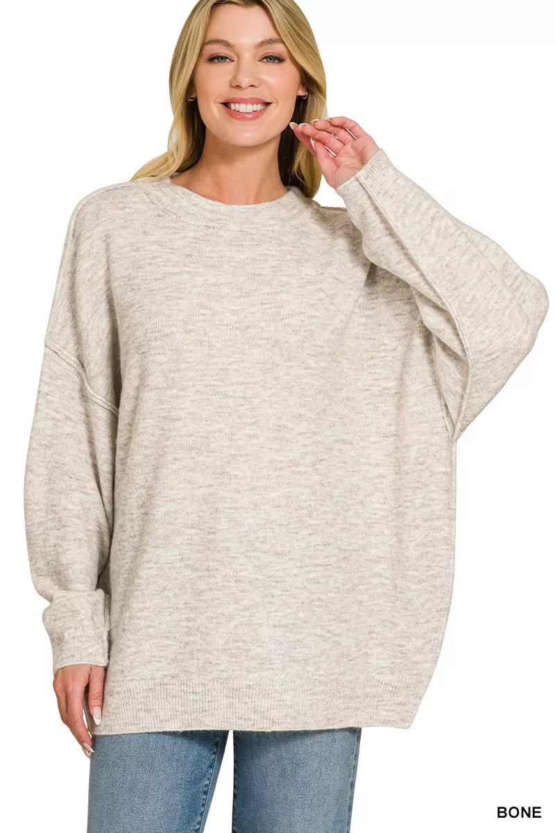 BONE Oversized exposed-seam melange crew neck sweater
