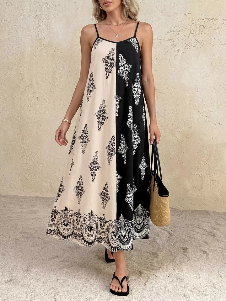 Black Color-block floral print cami maxi dress