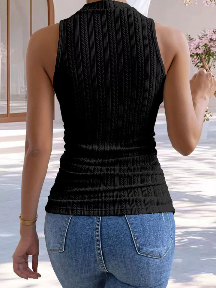 Ribbed texture mock neck sleeveless tank top