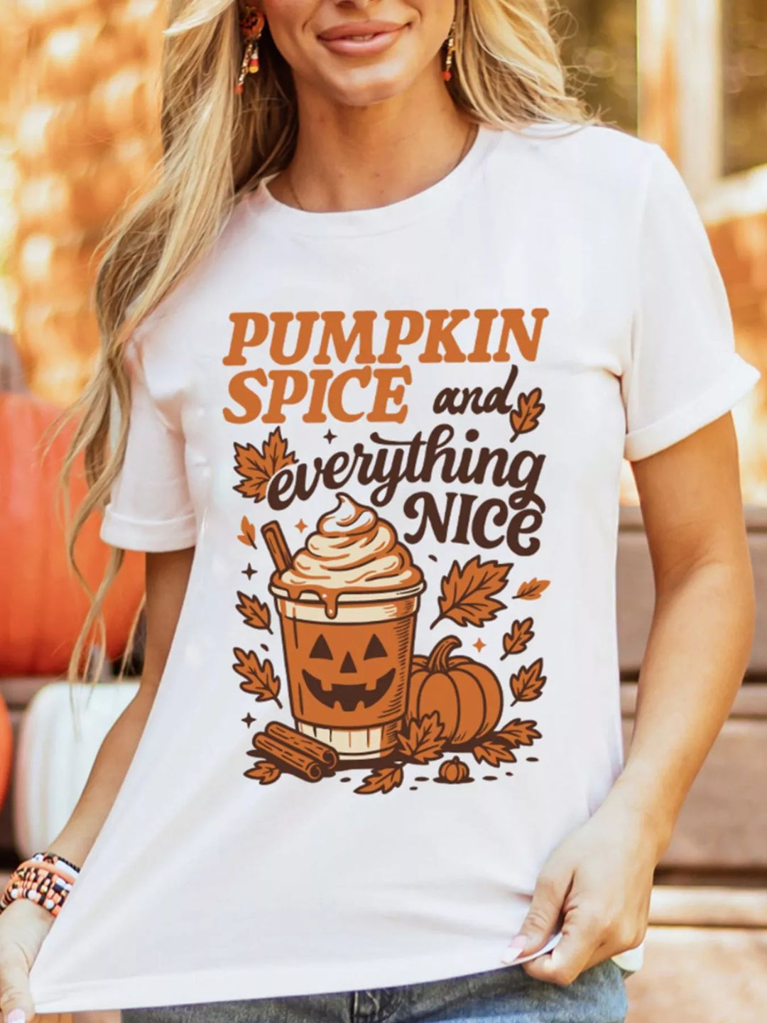 Pumpkin spice graphic short sleeve crew neck tee
