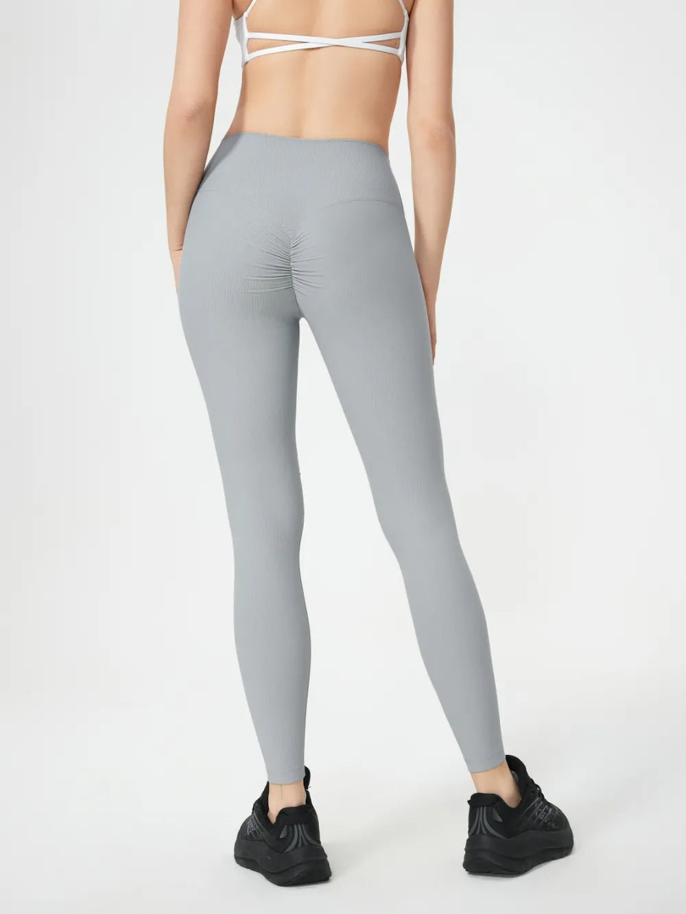 Ribbed high-waist active leggings with contoured waistband