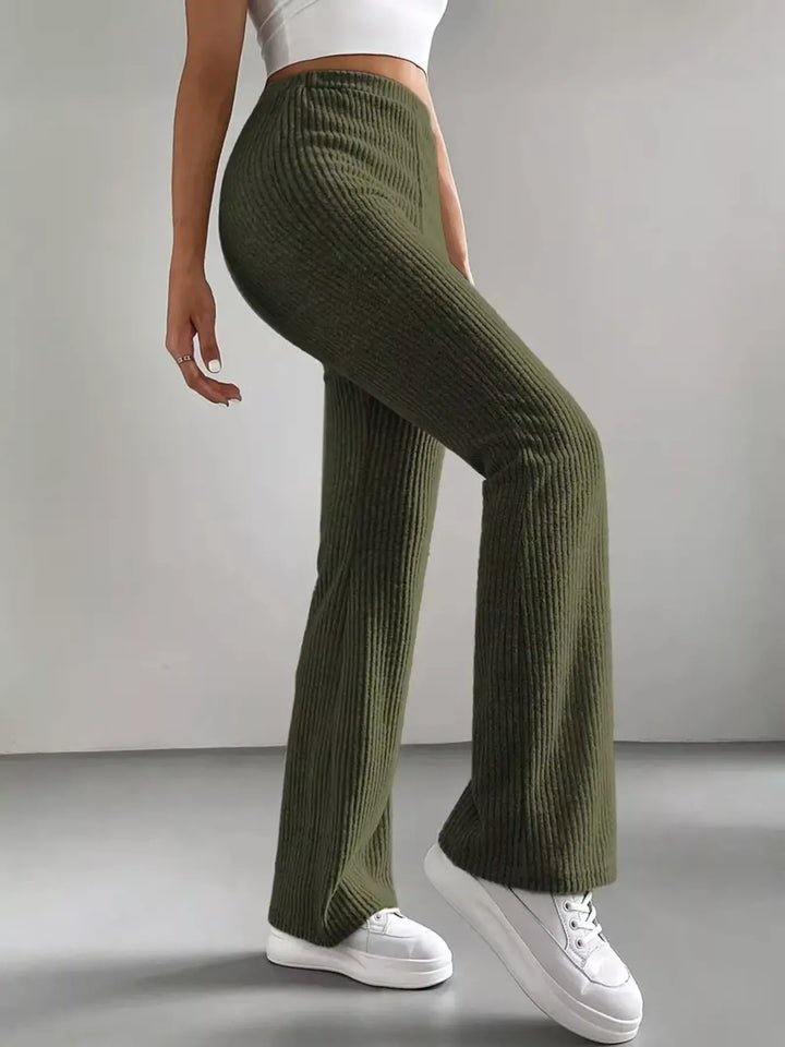 High-rise ribbed knit flare pants