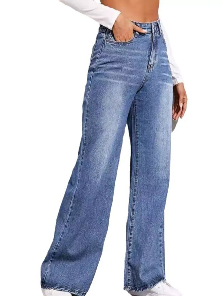 High-rise wide leg jeans with classic five-pocket cut