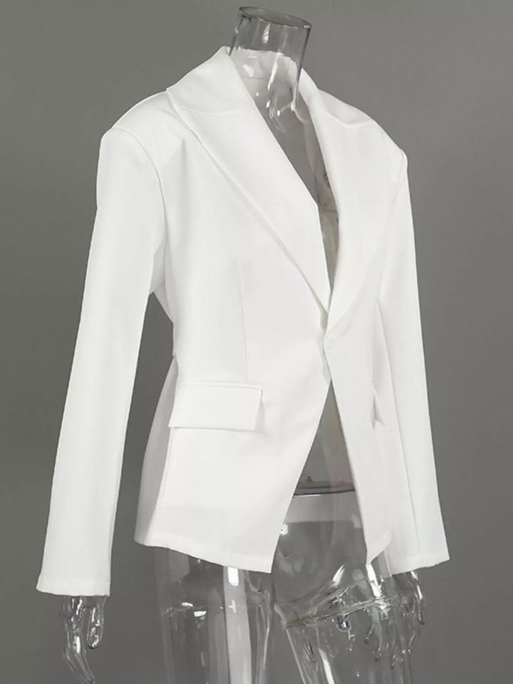 Padded shoulder one-button blazer with notch lapels