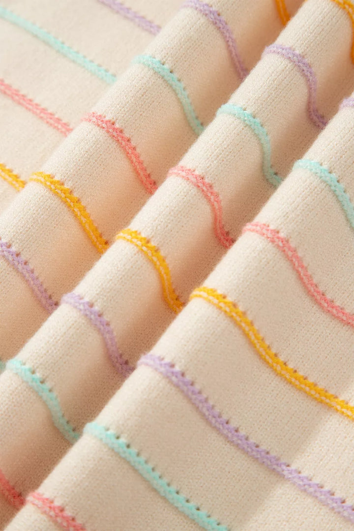 Multicolor stripe crew neck pullover sweater