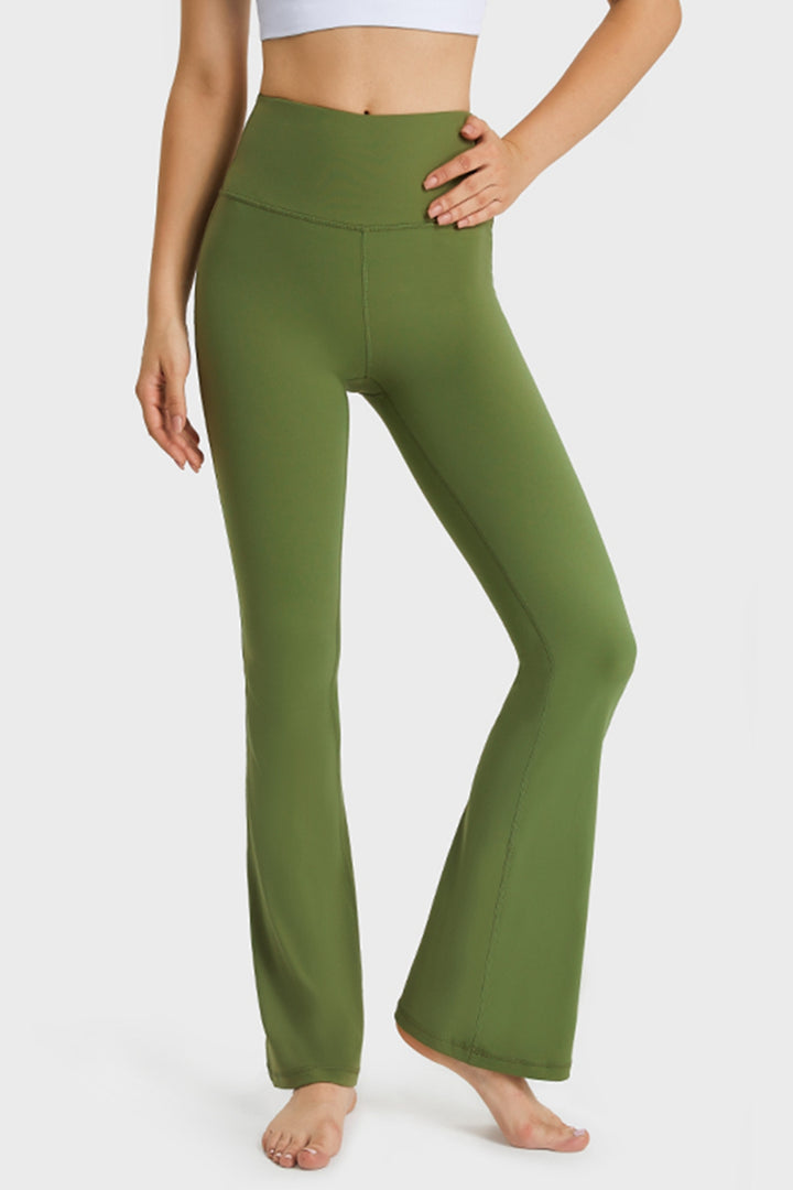 High-rise flare yoga pants with wide elastic waistband