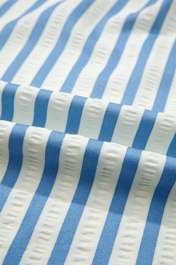 Striped seersucker collared blouse with 3/4 sleeves
