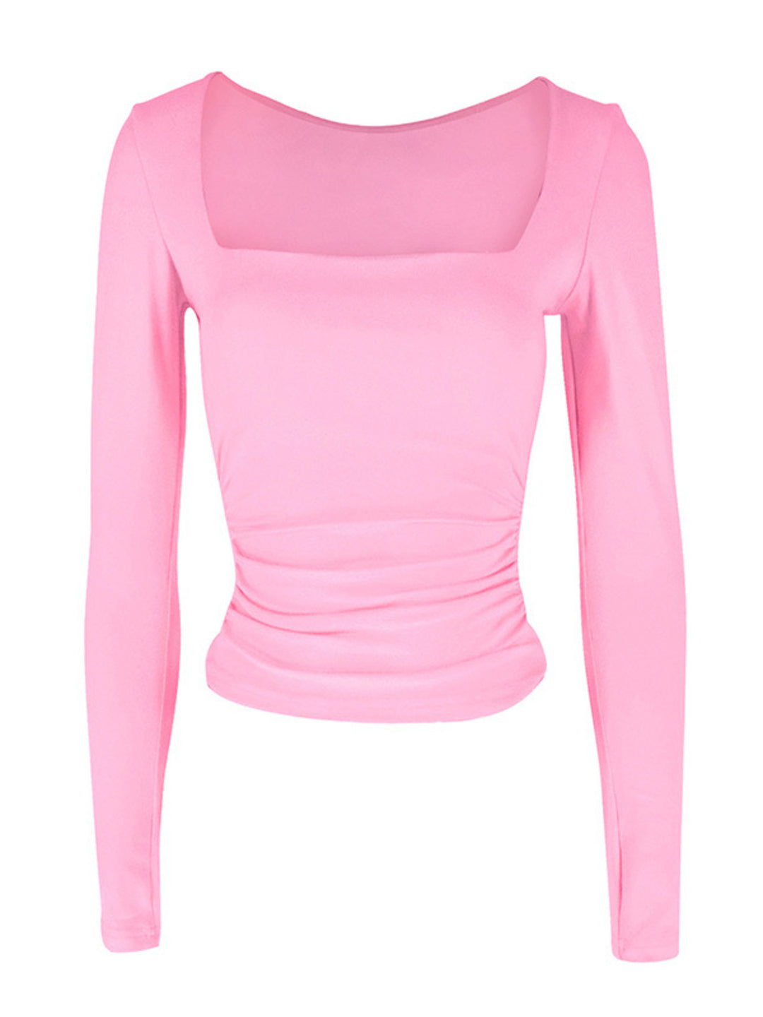 Square neck slim-fit long sleeve top with ruched sides