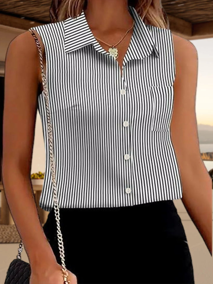 Stripe Sleeveless collared button-up shirt