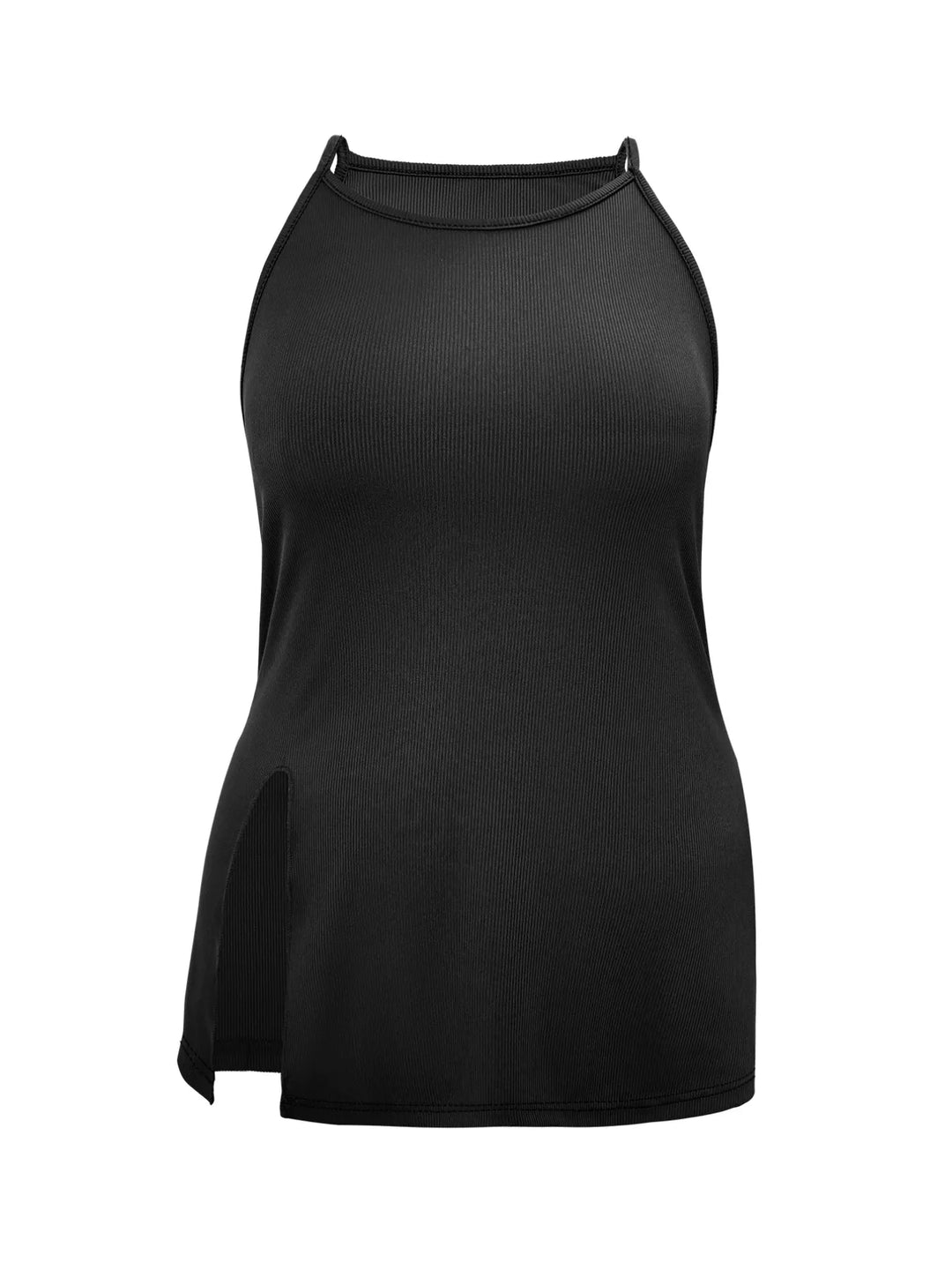 Plus size ribbed round-neck cami with side slit