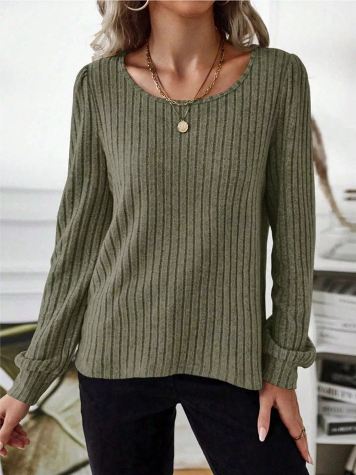 Ribbed knit scoop neck long sleeve top