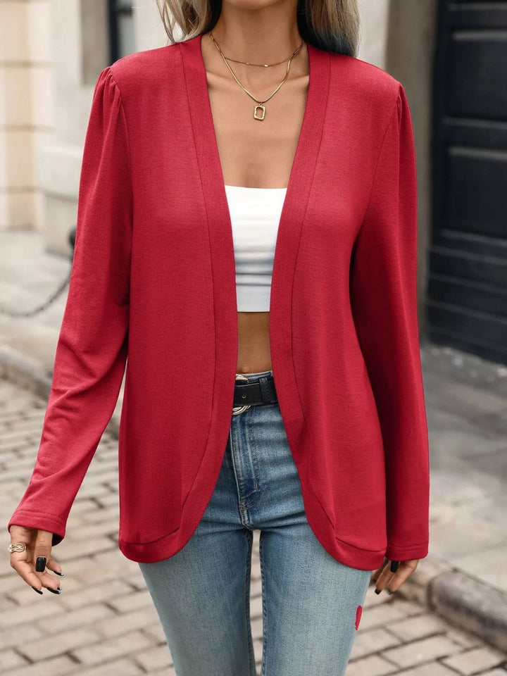 Open front collarless cardigan blazer with curved hem