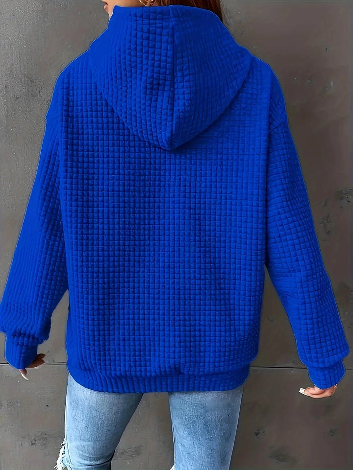 Textured waffle knit drawstring hoodie with kangaroo pocket